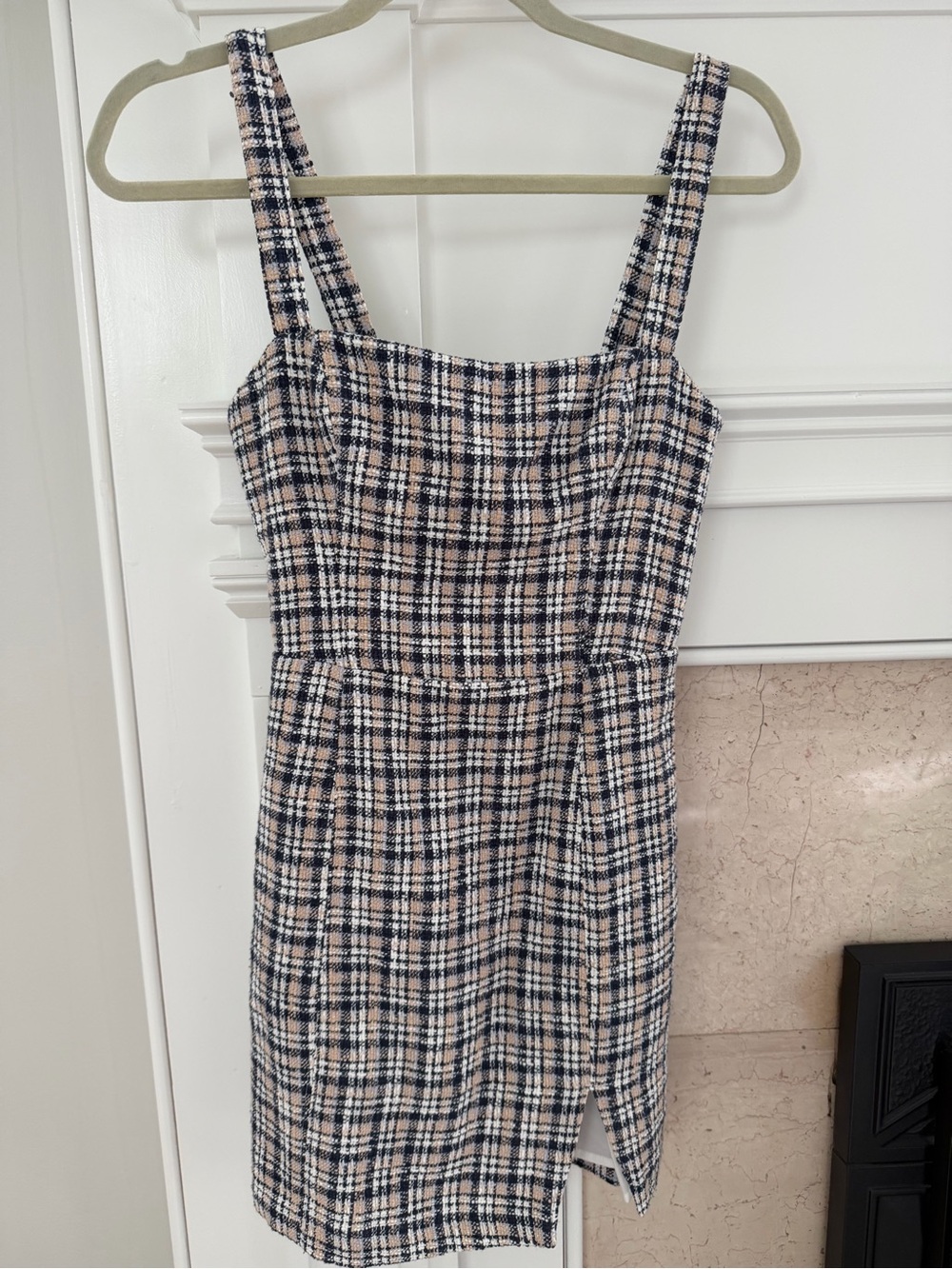 Abercrombie Sleeveless Plaid Wool Like Fall Neutral Mini 90s Y2K Dress
